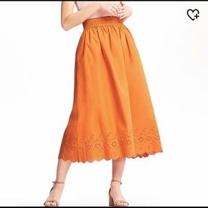Uniqlo | Orange High Waist Eyelet Skirt | size S